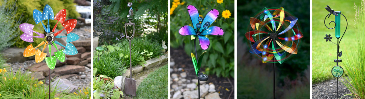 Garden wind spinners and stakes add motion and color to any garden. Garden wind spinners and stakes add motion and color to any garden.